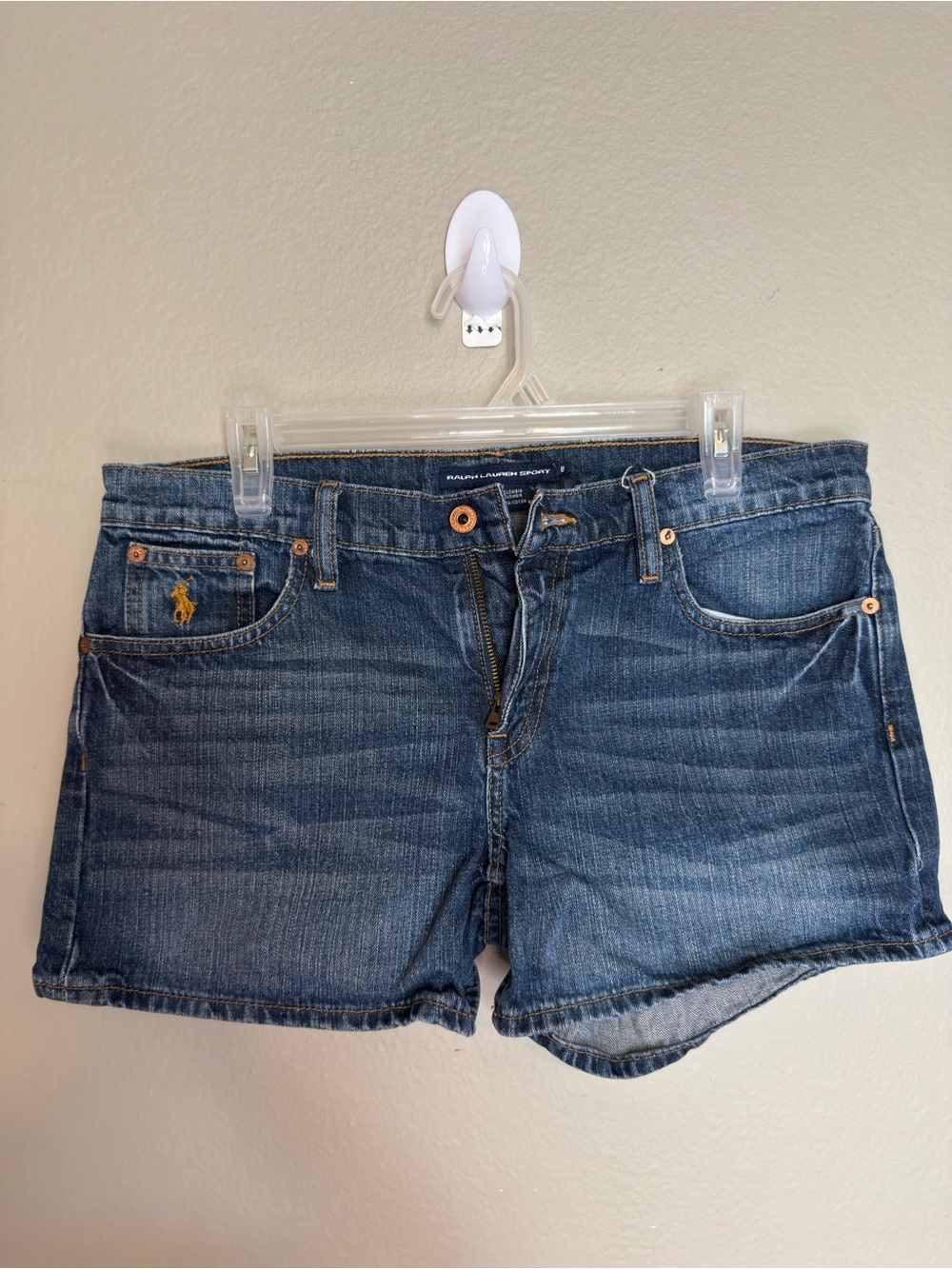 Ralph Lauren Denim Jean Shorts in Dark Blue with Gold Logo